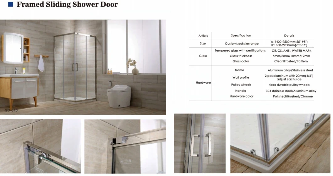 New Design Tempered Glass 10/12mm Whole Shower Room with Glass Sliding Door