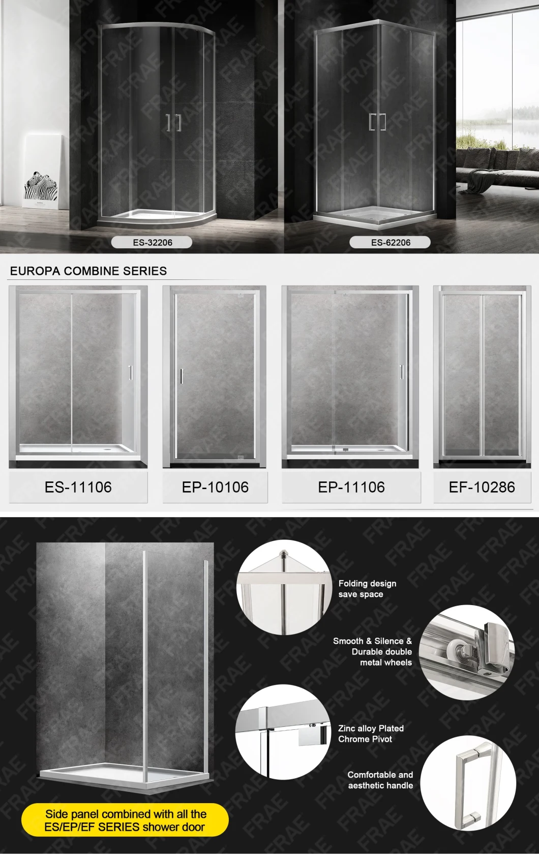 Corner Square Entry Double Sliding Shower Enclosure