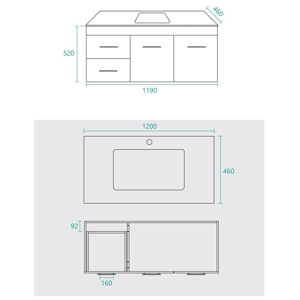 Wall Hung Mounted Bathroom 1000mm Vanity Black Bath Cabinet with Basin