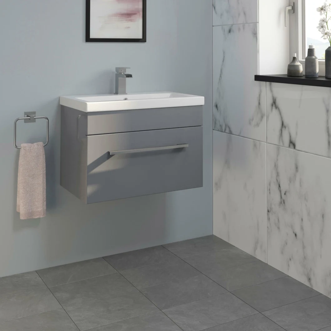 600mm Bathroom Wall Hung Vanity Unit Basin Storage Cabinet Furniture Grey Gloss