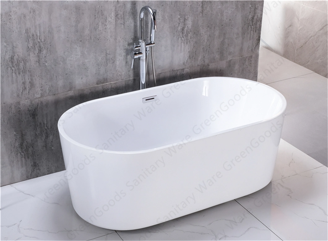 Indoor Acrylic Deep Soaking 1500 mm Freestanding White Oval Shape Bath Tub