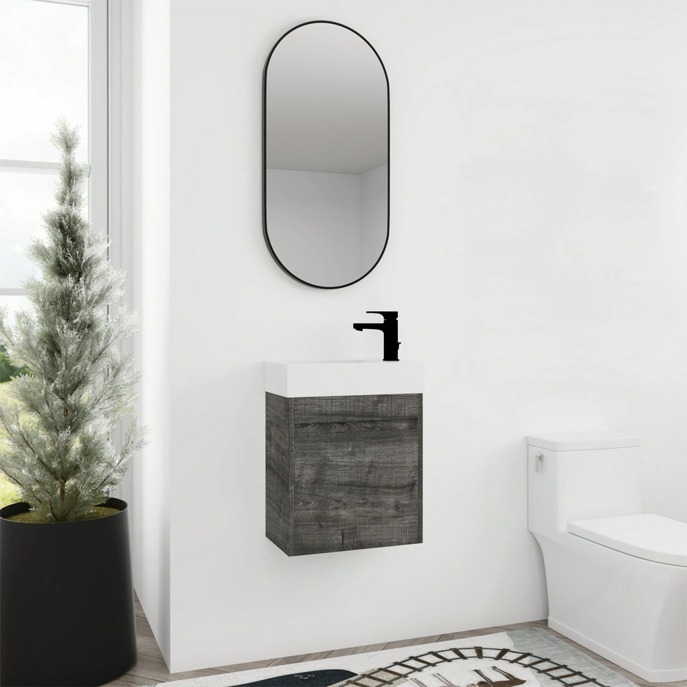 18 Inch Modern Small Bathroom Vanity Cabinets with Framed Mirror