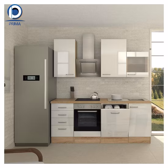 Membrana in PVC popolare e durevole, isola da cucina blu e bianca sicura e confortevole, mobili da cucina shaker bianchi