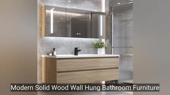 Mobile bagno in legno massello con lavabo, sospeso e specchio LED