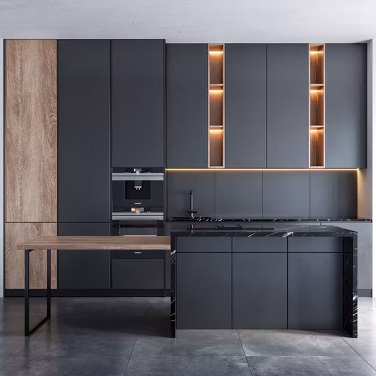 PA Cina Armadi da cucina dispensa sospesi a parete all'ingrosso a forma di L in laminato MDF personalizzato