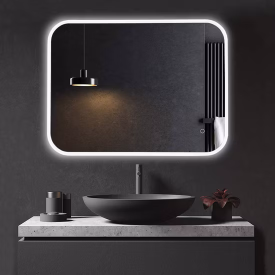 Specchio da parete per bagno a LED con top in vetro intelligente per decorazione domestica all'ingrosso
