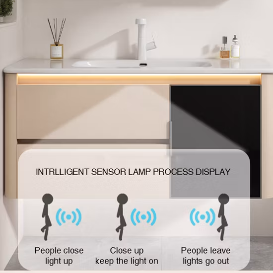 Mobili lavabo moderni per hotel a sinistra, pensile da bagno con specchio illuminato