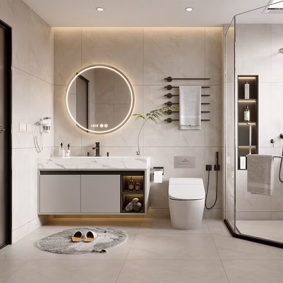 Unisciti al mobiletto da bagno con lavabo dal design moderno in alluminio per bagno dal design moderno