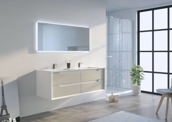 Mobile da bagno da parete da 1400 mm beige ghiaia e bianco